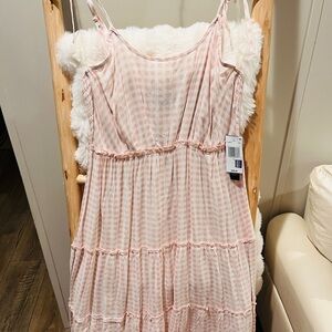 As U Wish Blush Gingham Tiered Midi Dress
